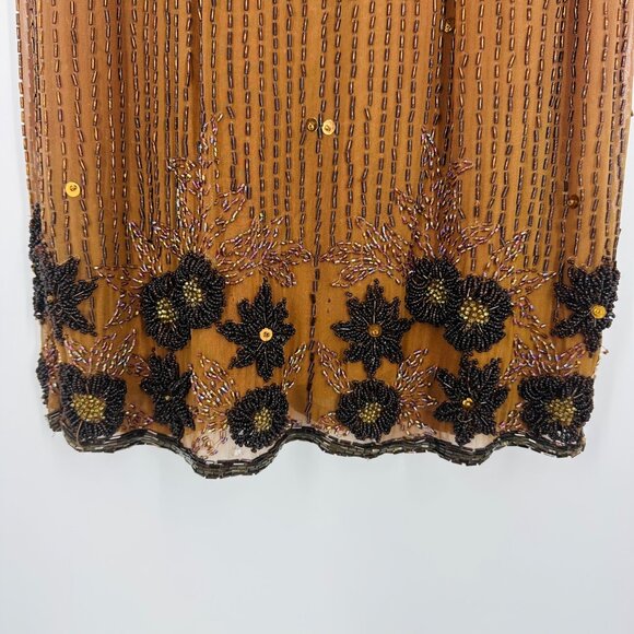 Vintage Nadine Boutique Brown Hand Beaded Sequined Silk Dress & Cardigan Set S - Picture 6 of 12